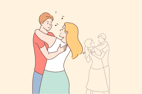 Baile, pareja, amor, baile, entrenamiento, concepto de recreación — Archivo Imágenes Vectoriales