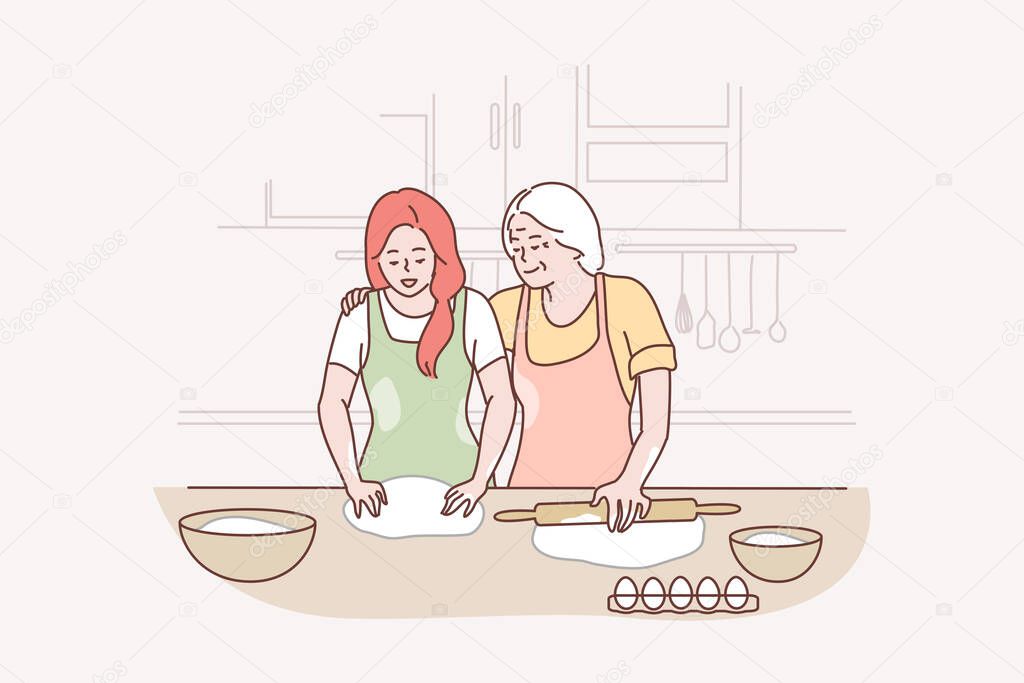 Family, motherhood, cooking, recreation, leisure, love concept