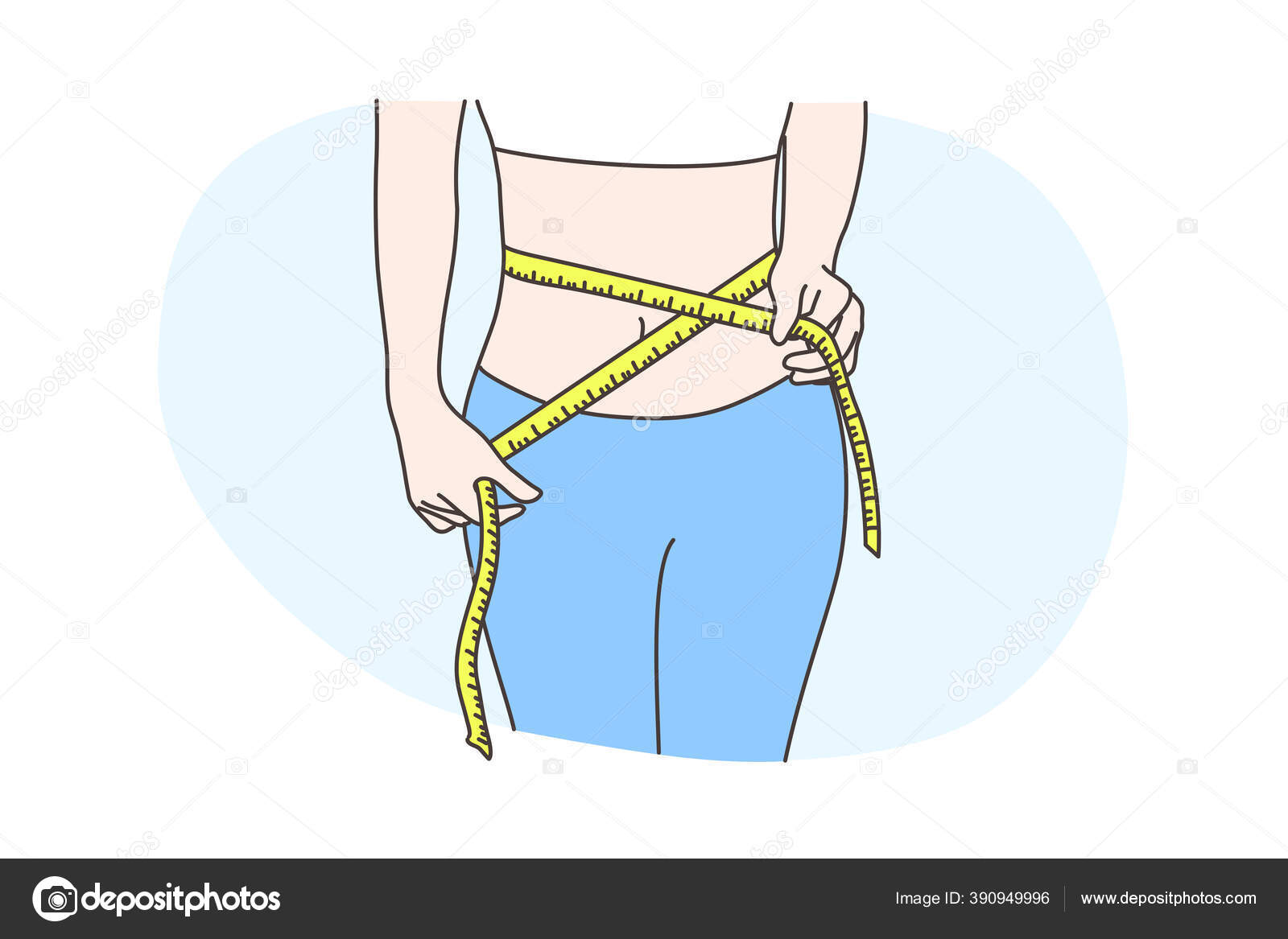Bela foto de uma bela senhora a medir a cintura para perder peso