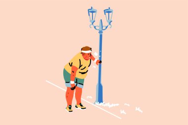 Spor, atletizm, yorgunluk, koşu, aşırı kilo, dispne konsepti