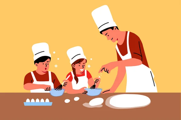 Familia, educación, paternidad, infancia, concepto de cocina — Vector de stock