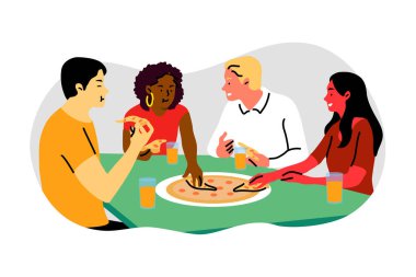 Arkadaşlık, mola, yemek, iletişim, toplantı, iş, pizza konsepti