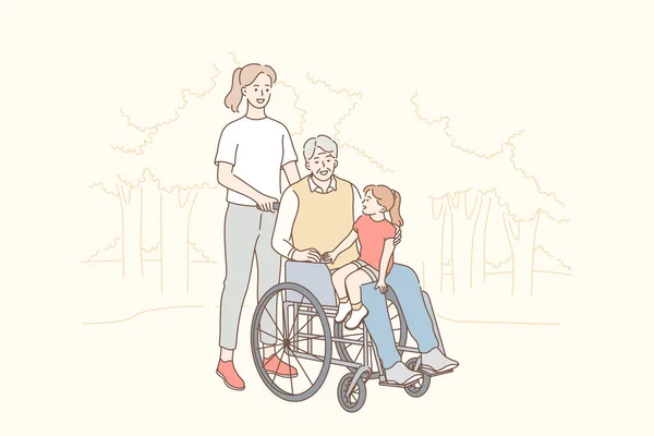 Santé, soins, handicap, médecine, famille, concept d'amour — Image vectorielle