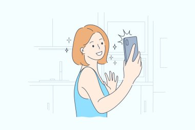Teknoloji, selfie, yaşam tarzı, sosyal medya, mobil konsept
