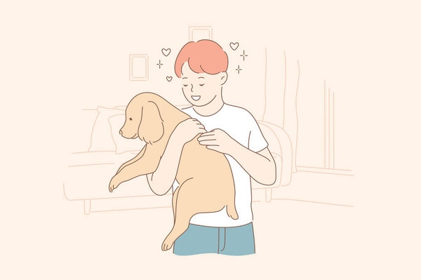 Ласка, любовь, собственность, дружба, забота, концепция домашних животных