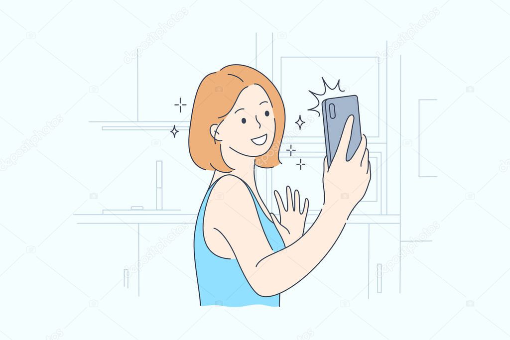 Technology, selfie, lifestyle, social media, mobile concept