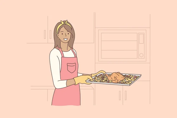 Cocina, comida, afición, concepto de tareas domésticas — Archivo Imágenes Vectoriales