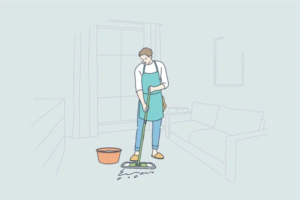 Limpeza, trabalho, ocupação, conceito de casa — Vetor de Stock