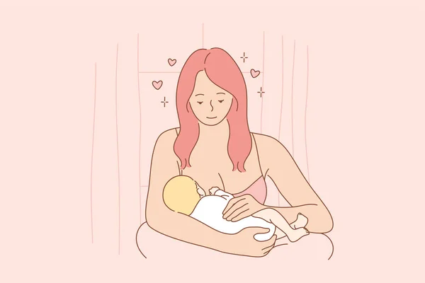 Mutterschaft, Kindheit, Liebe, Pflege, Ernährungskonzept — Stockvektor