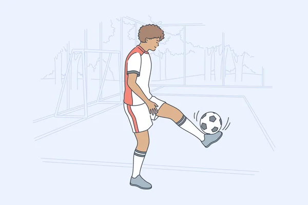 Deporte, entrenamiento, juego, fútbol, concepto de actividad — Vector de stock