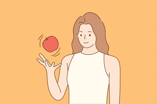 Salud, cuidado, comida, vegetariano, concepto de dieta — Vector de stock