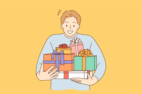 Vacanza, regalo, festa, felicità, concetto di shopping — Vettoriale Stock