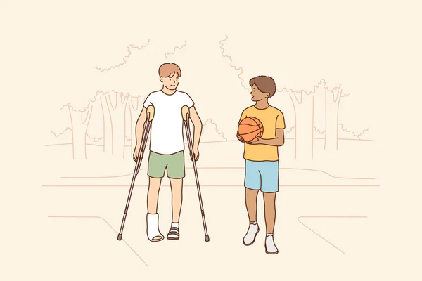 Salud, cuidado, deporte, baloncesto, amistad, concepto infantil — Archivo Imágenes Vectoriales