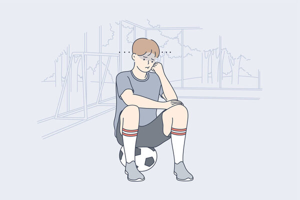 Спорт, тренировка, игра, футбол, депрессия, разочарование, концепция психического стресса