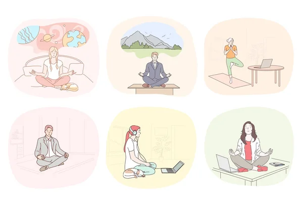 Loisirs, entreprise, soins de santé, antistress, concept de set de méditation — Image vectorielle