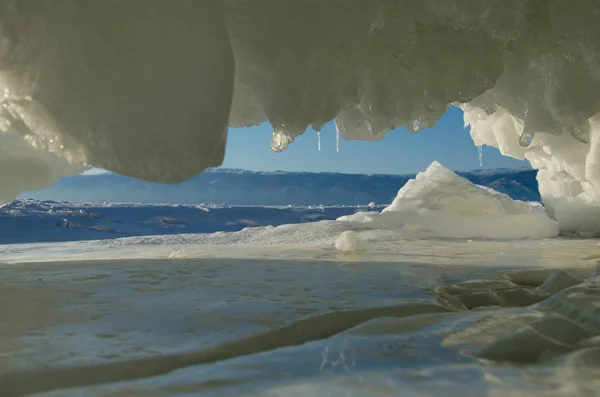 Russie Sibérie Orientale Incroyables Flux Glace Fantaisistes Lac Baïkal — Photo