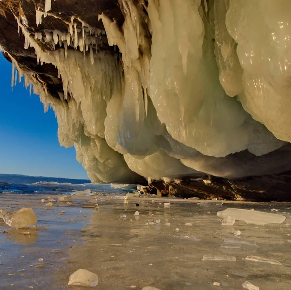 Rússia Sibéria Oriental Fluxos Gelo Fantásticos Surpreendentes Lago Baikal — Fotografia de Stock