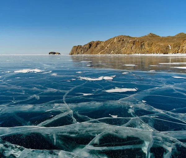 Russia Siberia Orientale Bellezza Unica Ghiaccio Trasparente Del Lago Baikal — Foto Stock