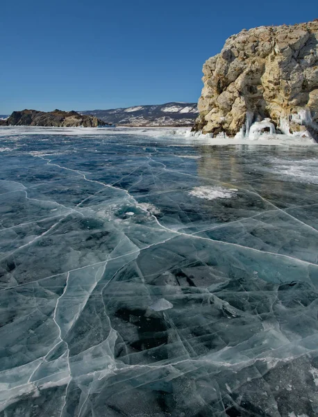 Russia Siberia Orientale Bellezza Unica Ghiaccio Trasparente Del Lago Baikal — Foto Stock