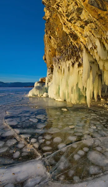 Atardecer Hielo Del Lago Baikal —  Fotos de Stock