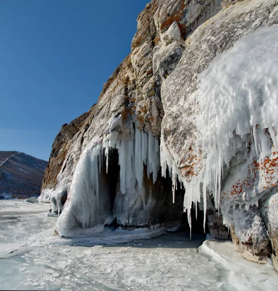 Rússia Sibéria Oriental Fluxos Gelo Fantásticos Surpreendentes Lago Baikal — Fotografia de Stock