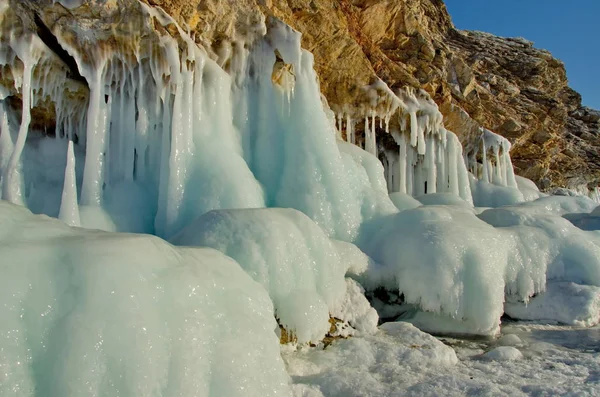Rússia Sibéria Oriental Fluxos Gelo Fantásticos Surpreendentes Lago Baikal — Fotografia de Stock