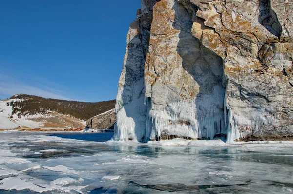 Rússia Sibéria Oriental Fluxos Gelo Fantásticos Surpreendentes Lago Baikal — Fotografia de Stock