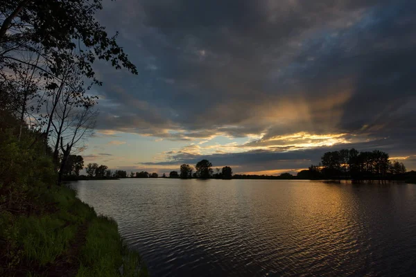 Russie Sibérie Occidentale Coucher Soleil Été Sur Rivière Près Village — Photo