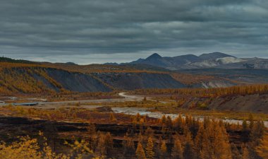 Rusya. Magadan. Uzakdoğu'nun sonbaharın şaşırtıcı güzellik. 