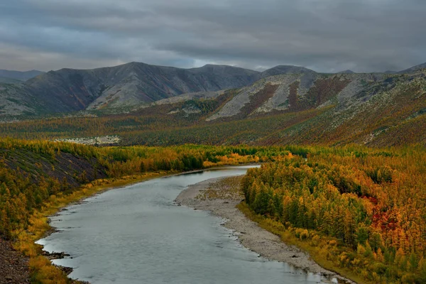 Russia. far East. The colours of autumn are cold-water rivers of Magadan.