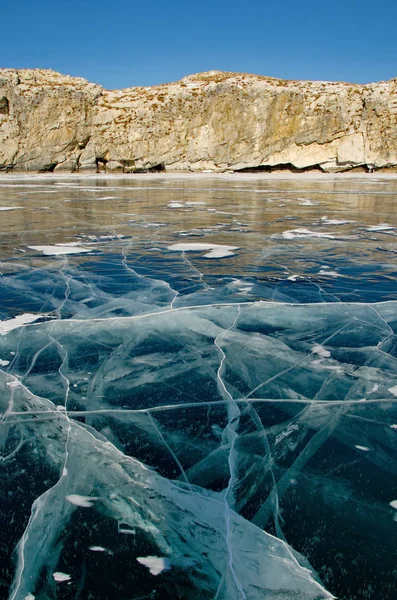 Rusia Siberia Oriental Belleza Única Del Hielo Transparente Del Lago —  Fotos de Stock