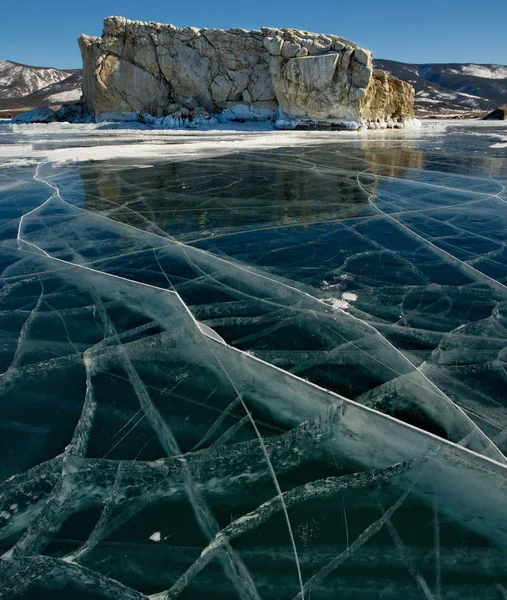 Russie Sibérie Orientale Beauté Unique Glace Transparente Lac Baïkal — Photo