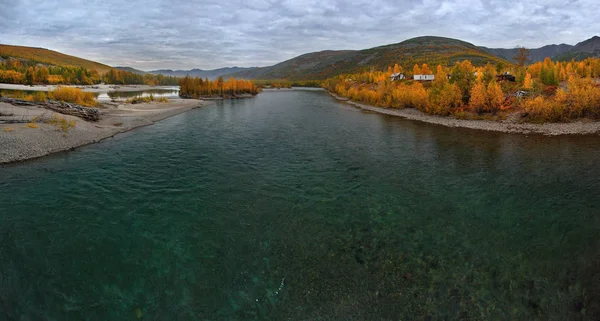 Russia. far East. The colours of autumn are cold-water rivers of Magadan.