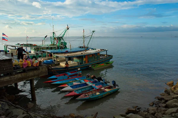 Sandakan Malaysia 2018 Berth Marine Fish Market Fishing Boats Boats — Stock Photo, Image