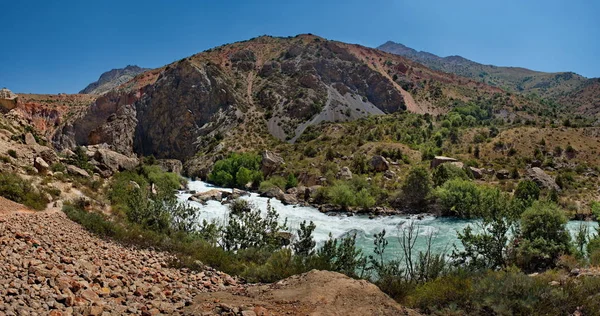 Таджикистан Памірське Шосе Панорама Гірської Річки Іскандердарья Витікає Озера Іскандеркул — стокове фото