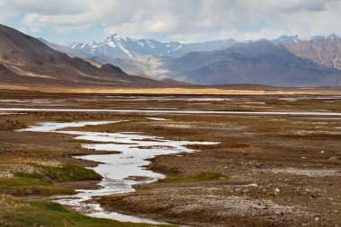 Tacikistan. Pamir otoyolunun kuzeydoğu bölümü. Markansu nehir vadisi.