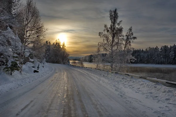 Russland Berg Altai Früher Wintermorgen Dorf Kebezen Der Küste Des — Stockfoto