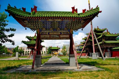 Ulaanbaatar. Moğolistan. 8 Haziran 2015. Son imparator Bogdo-gegen VIII 'ün sarayının mimarisi. Şu anda, sarayda İmparatora adanmış bir müze bulunmaktadır..