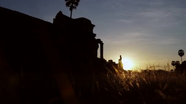 Pôr Sol Templo Angkor Wat Camboja — Vídeo de Stock
