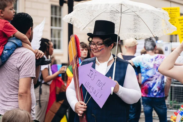 Londres Reino Unido 2019 Personas Con Banderas Pancartas Celebrando London — Foto de Stock