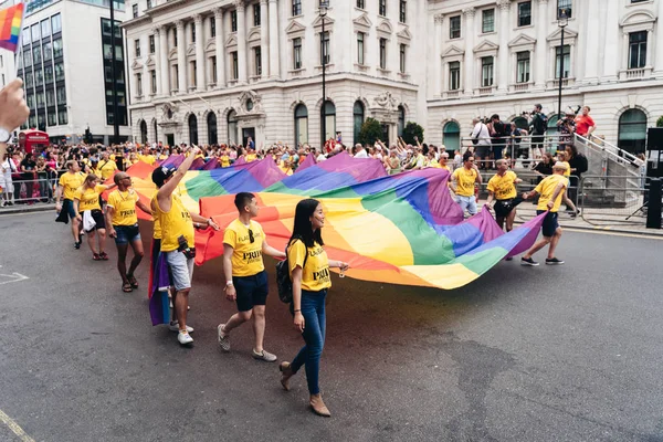 2019年6月7日 举着旗帜和横幅的人在伦敦游行庆祝 — 图库照片