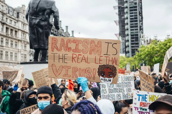 Londyn 2020 Protest Przeciwko Black Lives Matter Podczas Pandemii Koronawirusowej — Zdjęcie stockowe