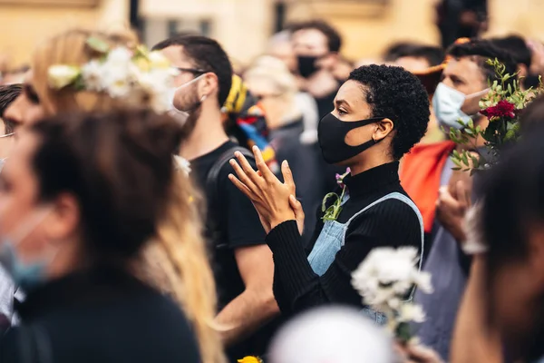 Londen Verenigd Koninkrijk 2020 Lgbtq Demonstranten Met Medische Maskers Black — Stockfoto