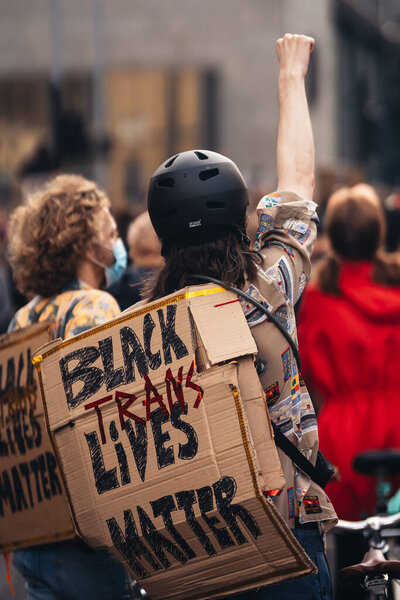 London / UK - 06/27/2020: Protesters with plackards and banners At Black Lives Matter Protest/2020: