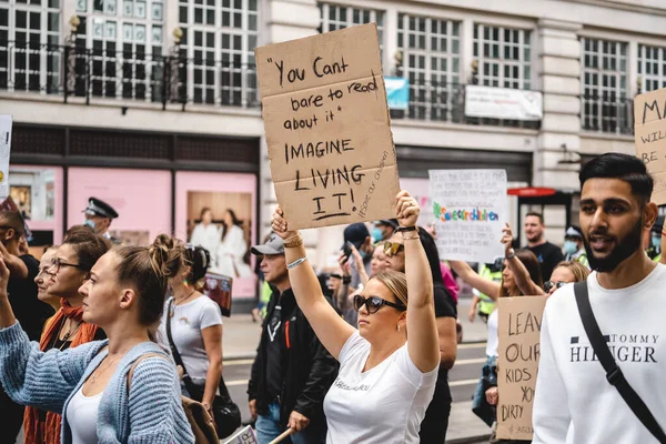 London 2020 People Banners Placards Shouting Our Children Protest Children — Stock Photo, Image