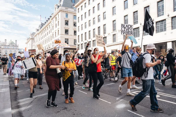 Londra Ngiltere 2020 Regent Caddesi Ndeki Blm Aactivistleri Sancak Maskeli — Stok fotoğraf