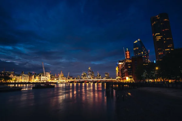 London 2020 Late Evening View City Business Area Capital River — Stock Photo, Image