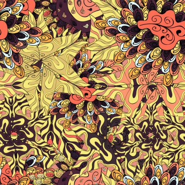 Seamless Abstract interesting background. Yellow, black, brown, orange and beige on colors. Vector. Doodles pattern. Tender fabric pattern. clipart