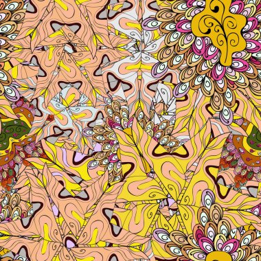 Kağıt ambalaj için karalamalar desen. Güzel arka plan. Vektör çizim. Bej, sarı, siyah, gri ve nötr renkler.