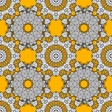 Oryantal tarzı arabesk. Vektör renkli desen. Beyaz, sarı ve siyah renklerle colorfil öğeleri. Vektör çizim. Kesintisiz renkli dokulu bukleler.